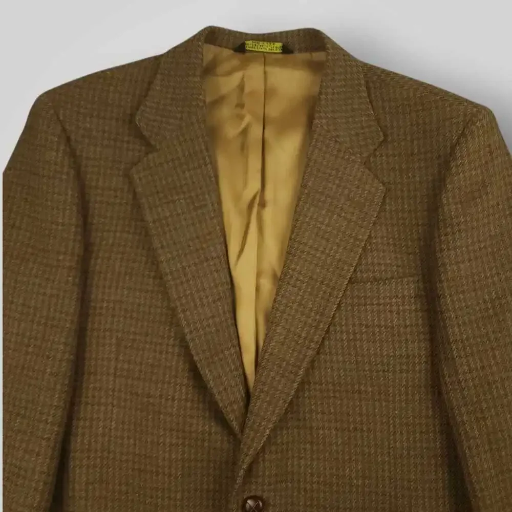 Vtg 80s Ivy Style Micro Houndstooth Mens Tweed Jacket 42L Wool Casual Sport Coat